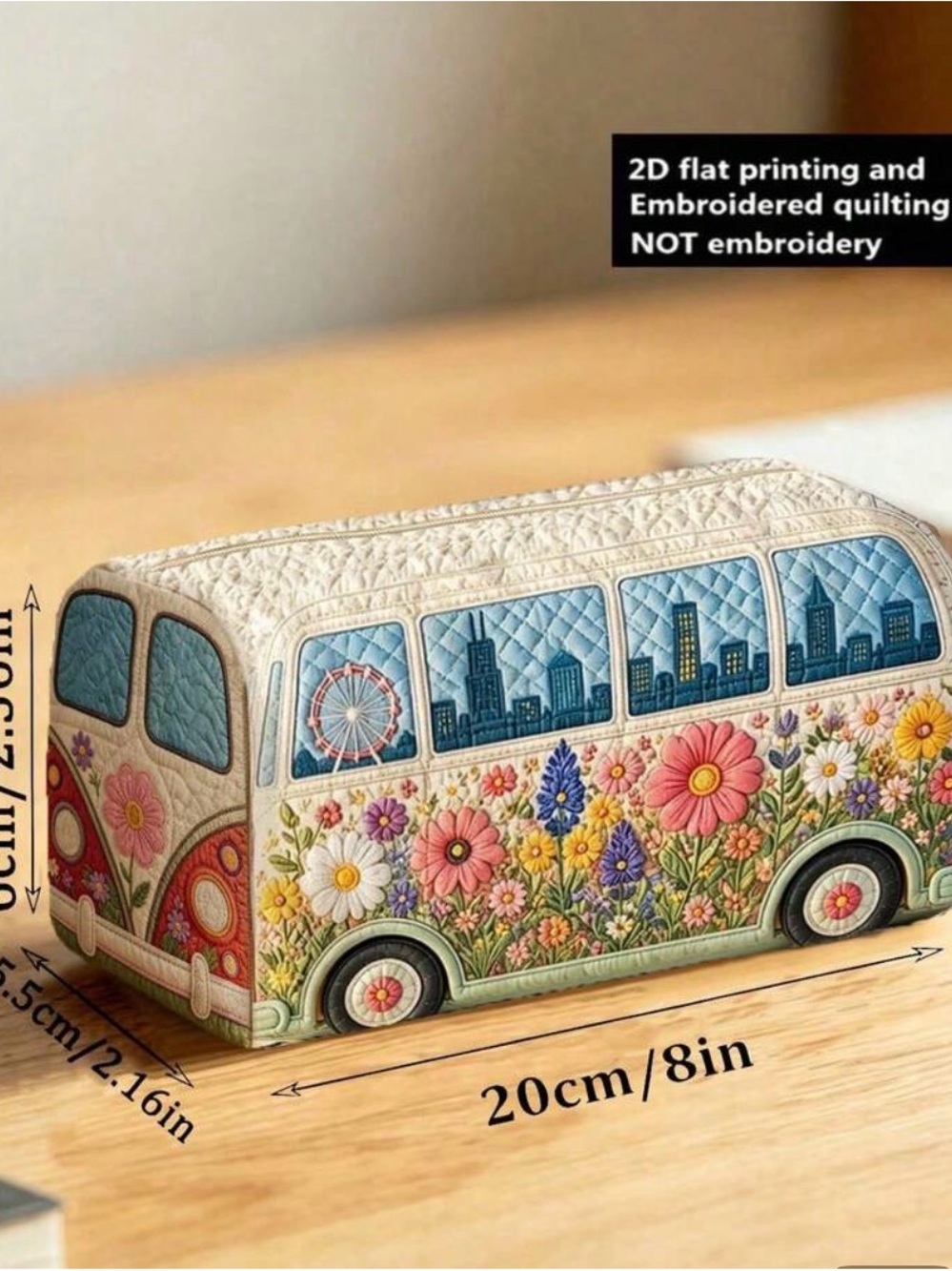 Floral Camper Van Quilted Cosmetic Bag - Cream & Multi - Picture 3 of 8